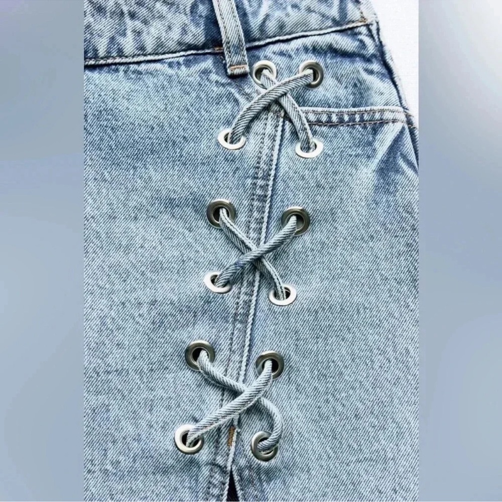 NWT Zara Denim Lacing detail Mini Skirt - Picture 6 of 8